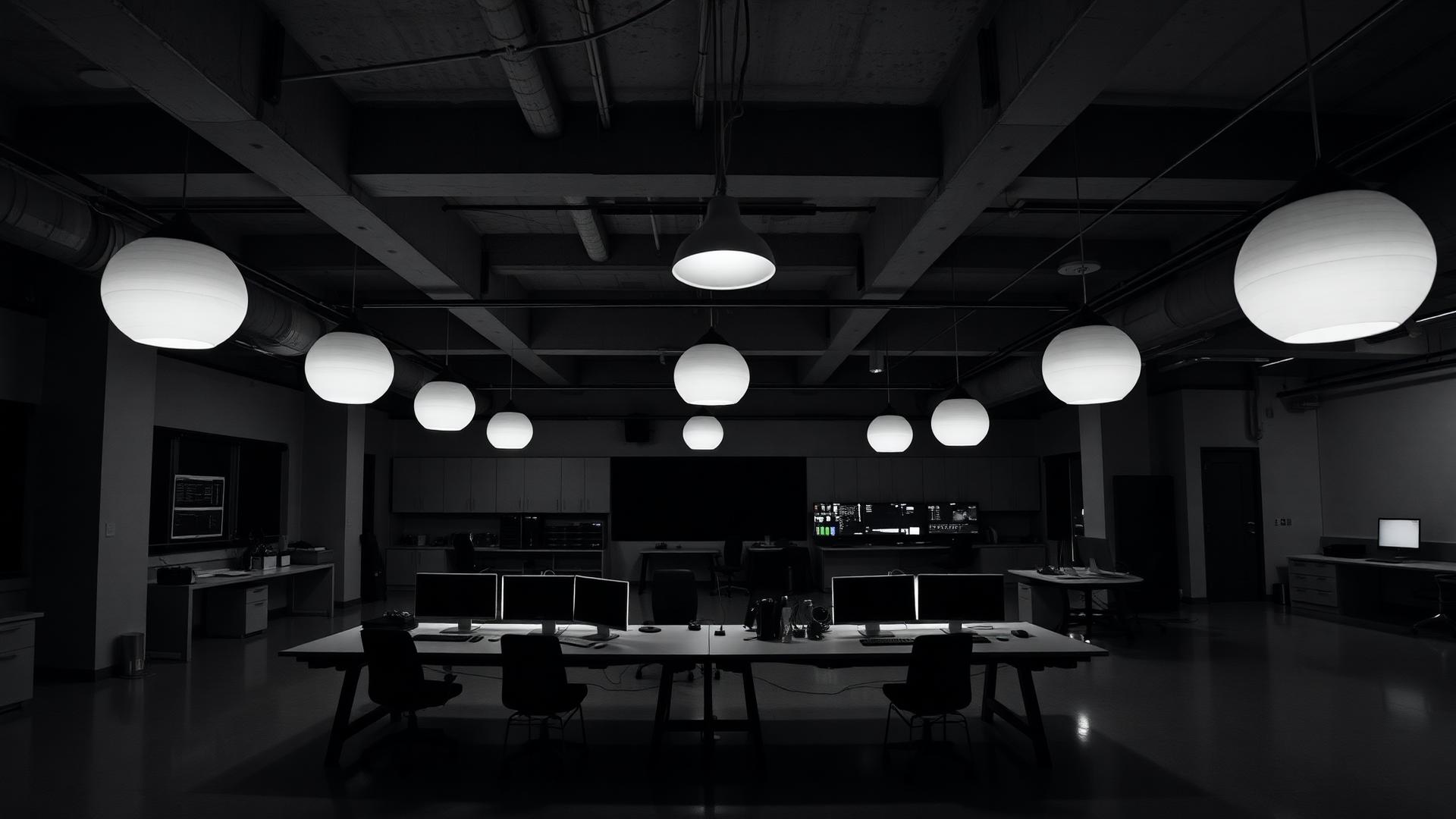 Modern creative studio at night